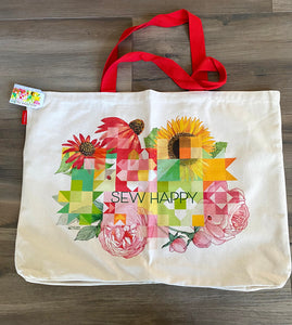 Sew Happy Large Cotton Canvas Retreat & Project Tote