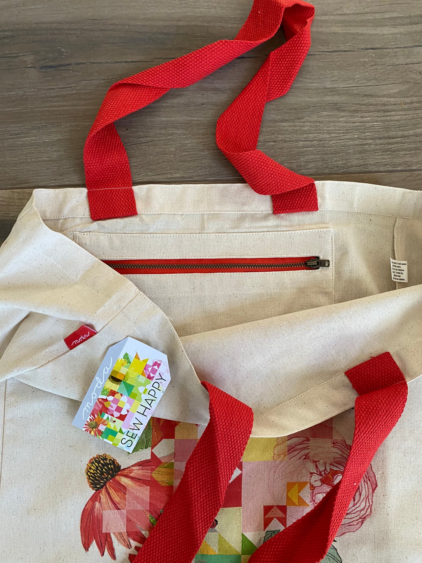 Sew Happy 14" x 16" Cotton Canvas Tote bag